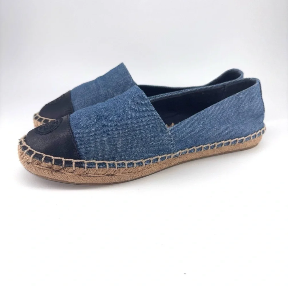 Tory Burch Color-Block Espadrilles in Denim Chambray Navy Leather